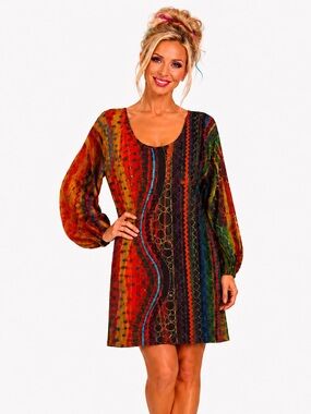 Vibrant Boho Printed Balloon Sleeve Dress NWOT | SIZE SMALL